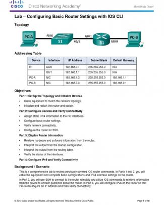 4.1.4.6 Lab - Configuring Basic Router Settings With Ios Cli