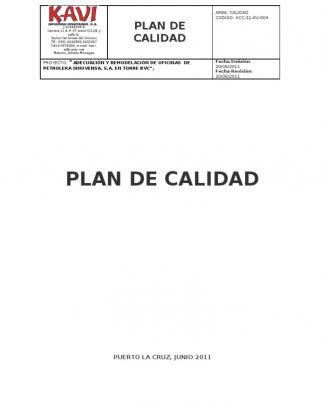 Plan De Calidad Oficina Sinovensa