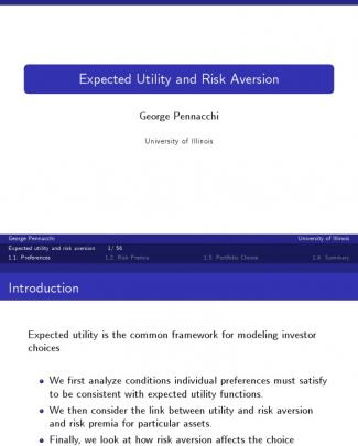 Expected Utility And Risk Aversion  George Pennacchi  University Of Illinois