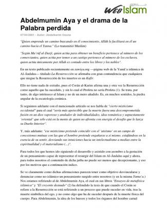 Abdelmumin Aya Y El Drama De La Palabra Perdida