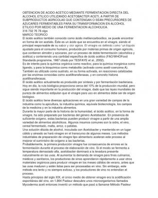 Obtencion De Acido Acetico Mediante Fermentacion Directa Del Alcohol Etilico Utilizando Acetobacter Aceti