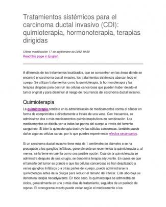 Tratamientos Sistémicos Para El Carcinoma Ductal Invasivo