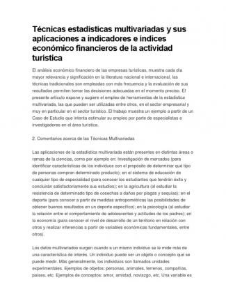 Técnicas Estadísticas Multivariadas Y Sus Aplicaciones A Indicadores E índices Económico Financieros De La Actividad Turística