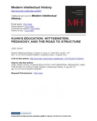 Kuhn’s Education. Wittgenstein, Pedagogy, And The Road To Structure - Joel Isaac