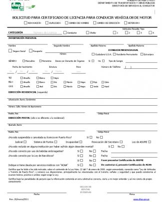 Dtop-dis-256 Solicitud Para Certificado De Licencia Para Conducir Vehiculos De Motor Renovacion, Duplicado O Cambio De Nombre Rev.28 Marzo 2011