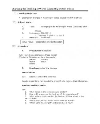 Lesson Plan In English Grade 5