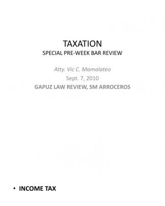 Notes In Taxation Law By Atty Vic Mamalateo