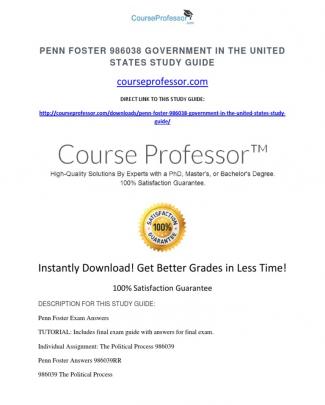 Penn Foster 986038 Government In The United States Study Guide