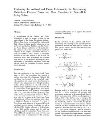 Reviewing The Ashford And Pierce Relationship For Determining Multiphase Pressure Drops And Flow Capacities In Down-hole Safety Valves