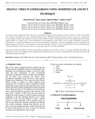 Digital Video Watermarking Using Modified Lsb And Dct Technique