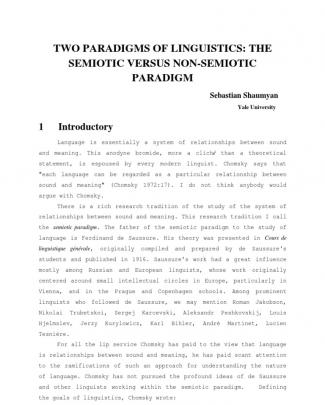 Two Paradigms Of Linguistics - The Semiotic Versus Non-semiotic Paradigm - Shaumyan S