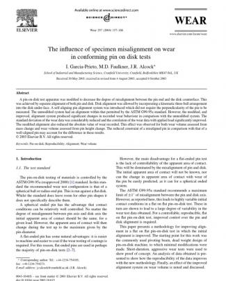 3.3 12 - The Influence Of Specimen Misalignment On Wear In Conforming Pin On Disk Tests