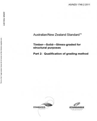 As Nzs 1748.2-2011 Timber - Solid - Stress-graded For Structural Purposes Qualification Of Grading Method