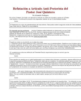 Refutación A Artículo Anti-preterista Del Pastor José Quintero