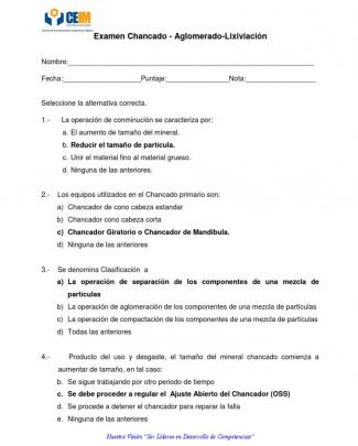 Pauta Examen Chancado - Aglomerado-lixiviación Michilla.docx